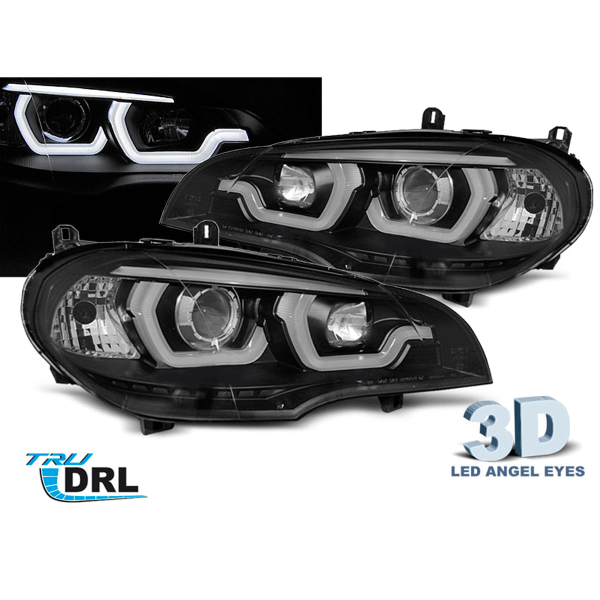 Scheinwerfer Tube Light DRL Schwarz passend für BMW X5 E70 07-13
