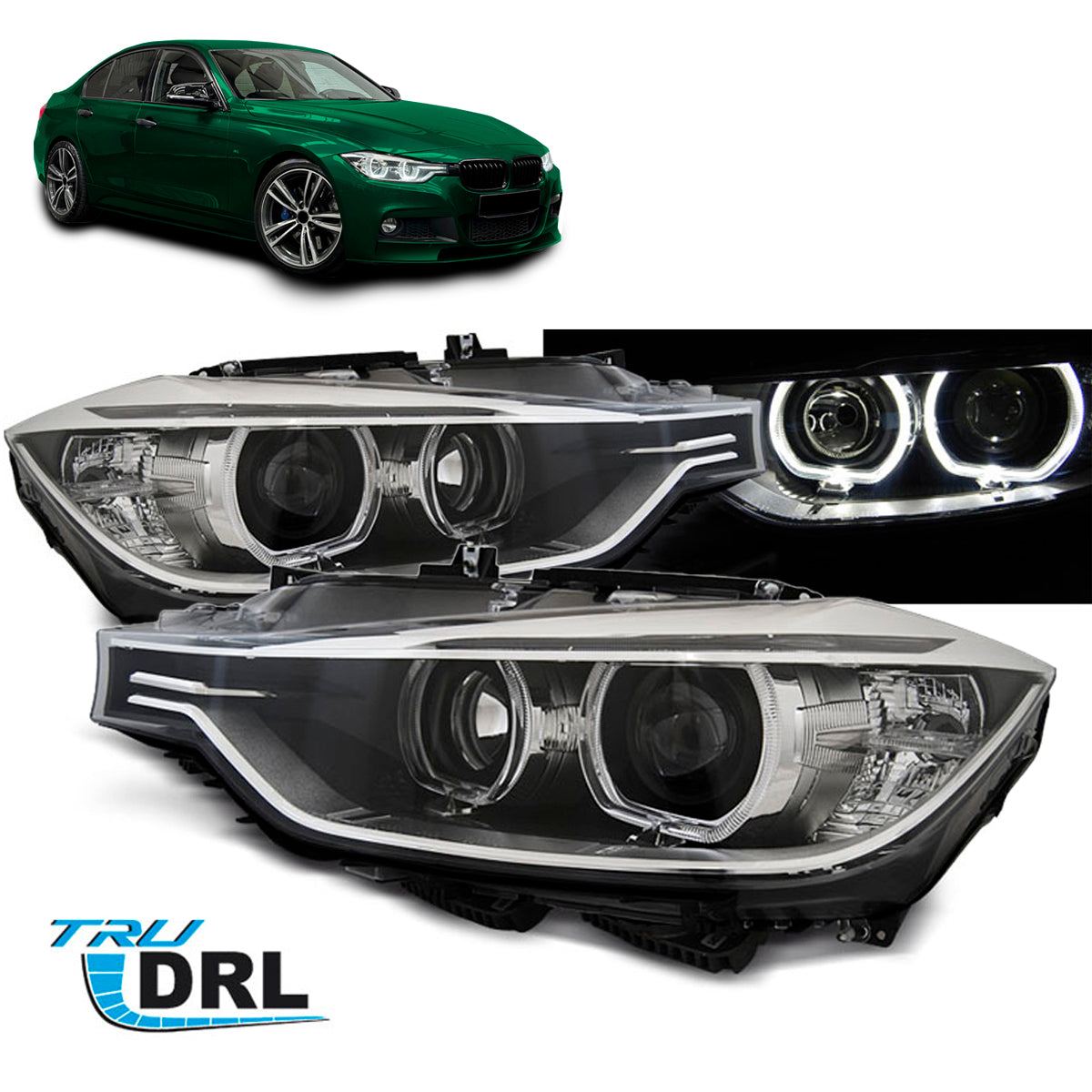 Scheinwerfer Angel Eyes LED Schwarz passend für BMW F30/F31 10.11 - 05.15