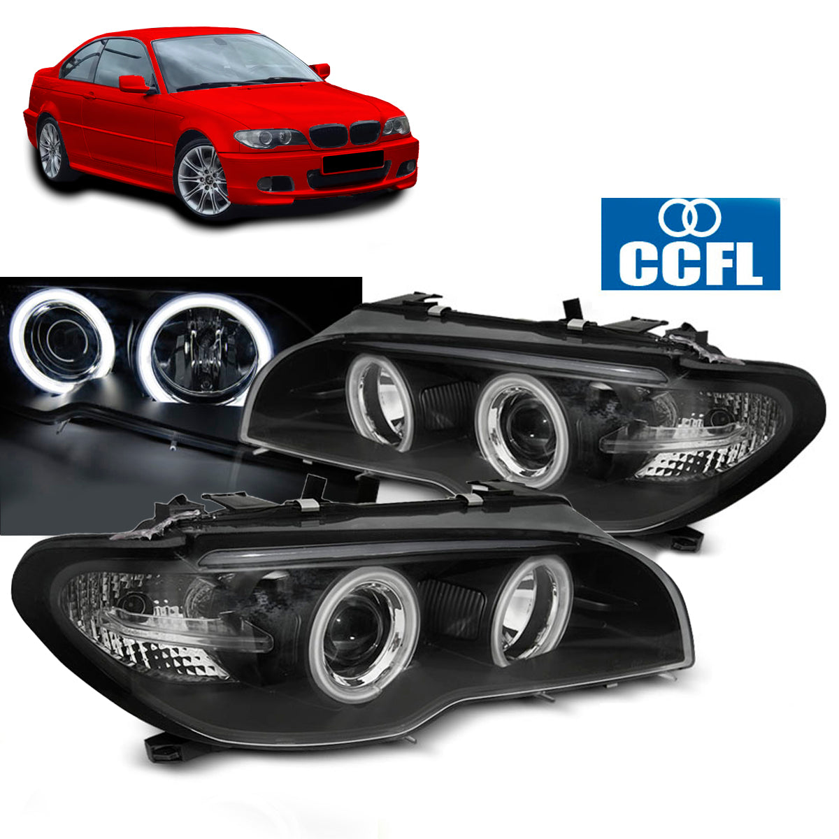 Scheinwerfer Angel Eyes CCFL Schwarz passend für BMW E46 04.03-06 Coupé Cabrio