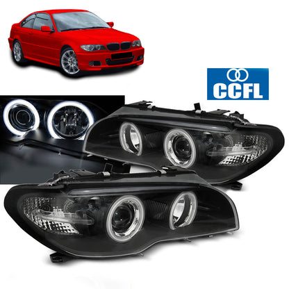 Scheinwerfer Angel Eyes CCFL Schwarz passend für BMW E46 04.03-06 Coupé Cabrio
