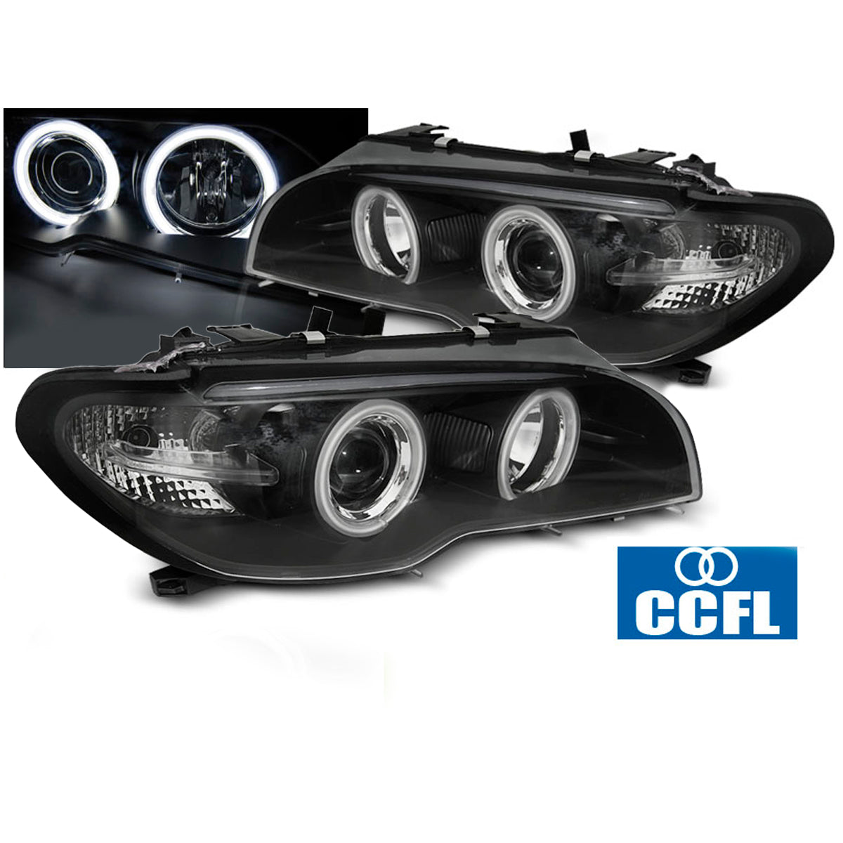 Scheinwerfer Angel Eyes CCFL Schwarz passend für BMW E46 04.03-06 Coupé Cabrio
