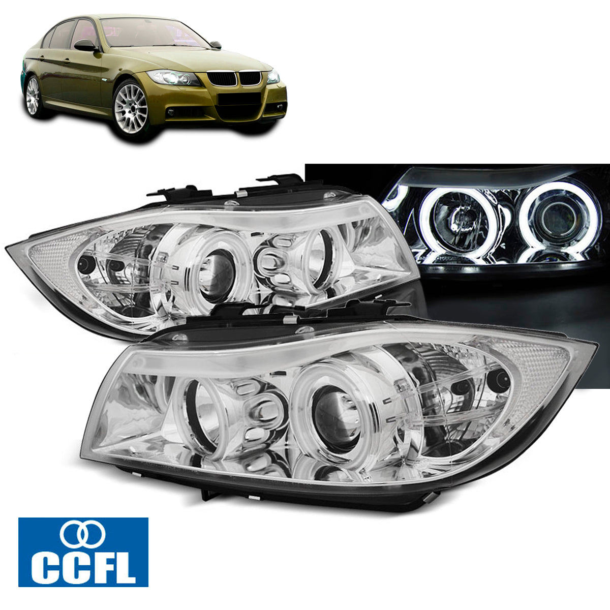 Scheinwerfer Angel Eyes CCFL Chrom passend für BMW E90/E91 03.05-08.08