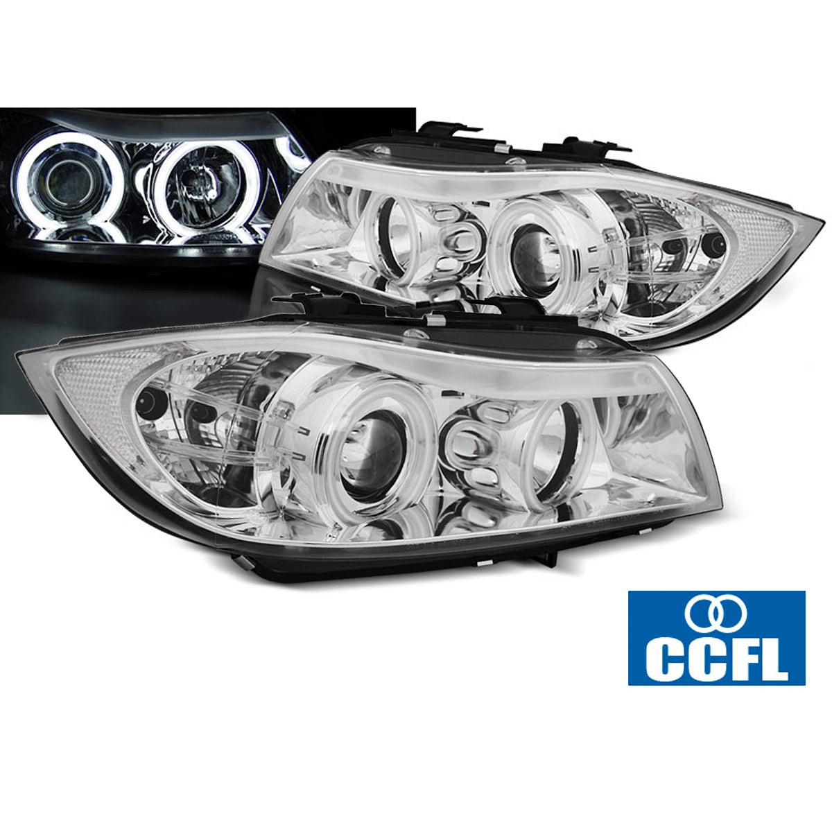 Scheinwerfer Angel Eyes CCFL Chrom passend für BMW E90/E91 03.05-08.08