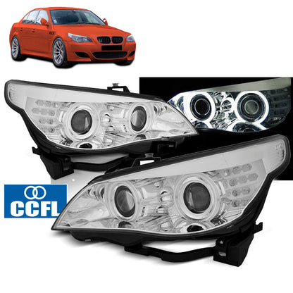 Scheinwerfer Angel Eyes CCFL Chrom mit LED Blinker passend für BMW E60/E61 03-07