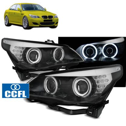 Scheinwerfer Angel Eyes CCFL Schwarz mit LED Blinker passend für BMW E60/E61 03-07