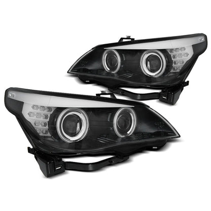 Scheinwerfer Angel Eyes CCFL Schwarz mit LED Blinker passend für BMW E60/E61 03-07