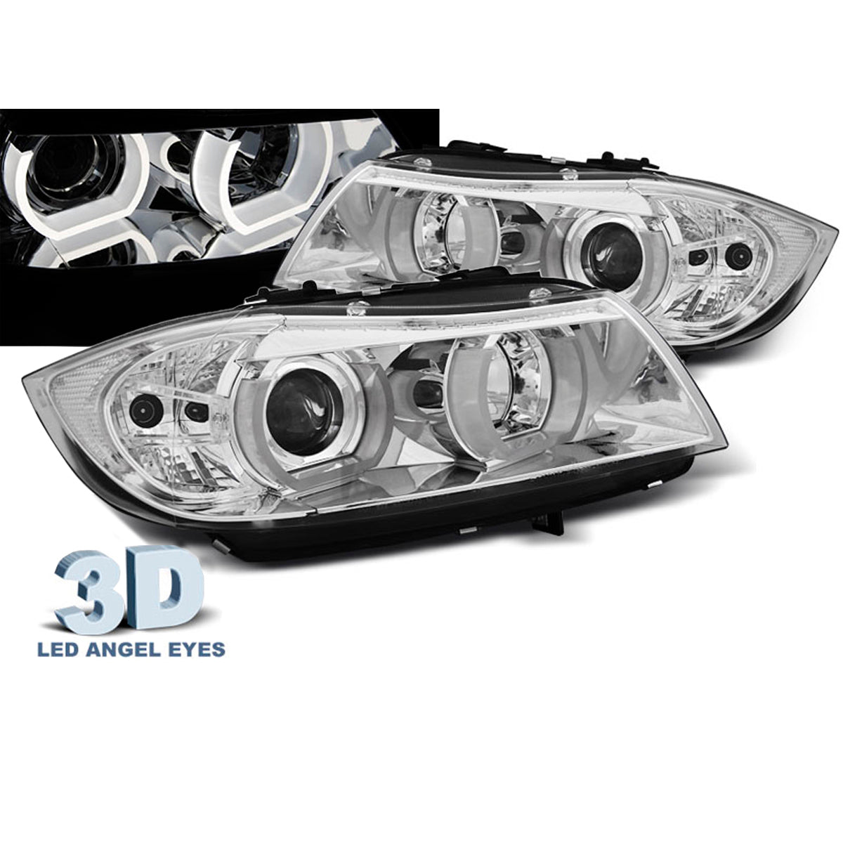 Scheinwerfer U-LED Licht 3D Chrom passend für BMW E90/E91 03.05-08.08
