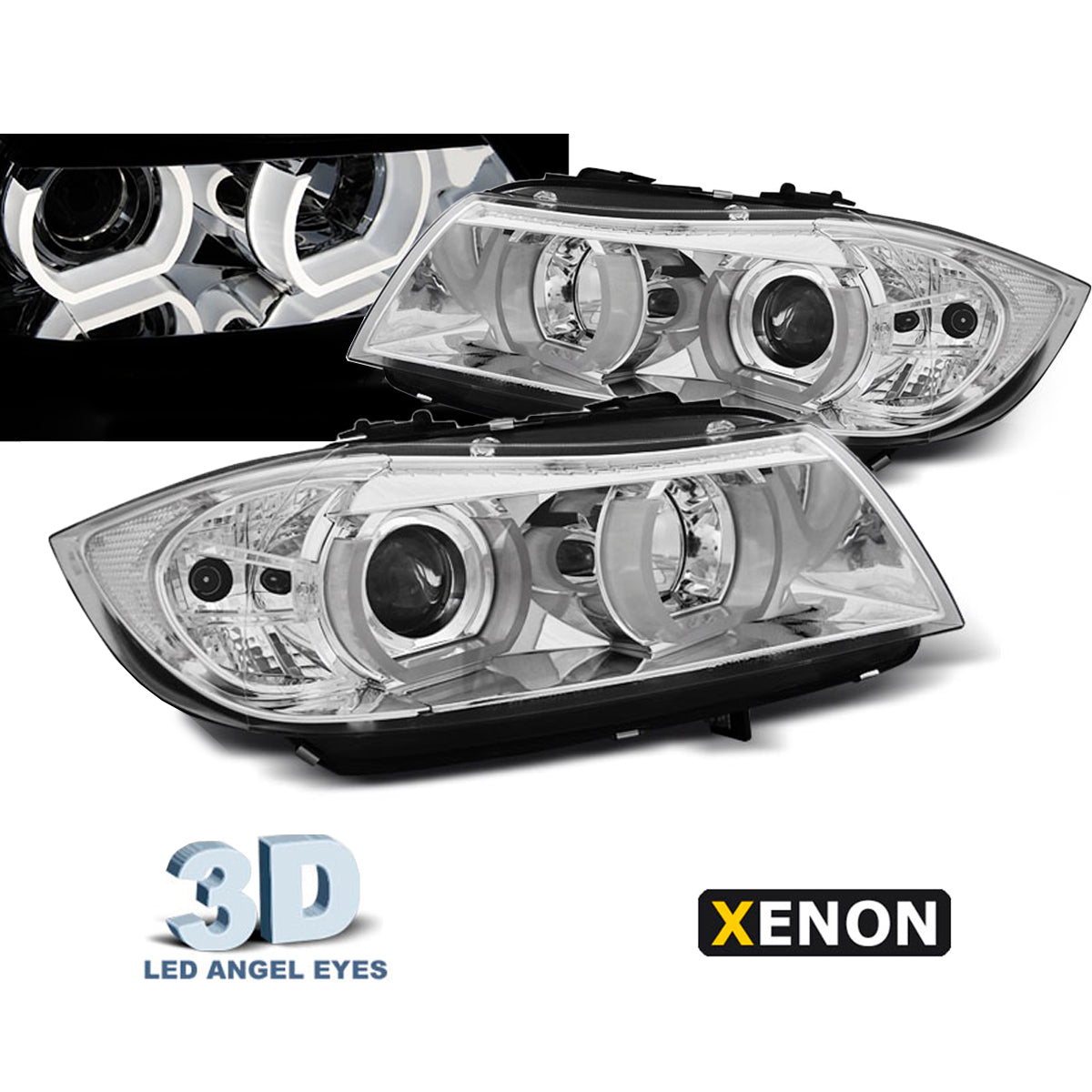 XENON Scheinwerfer U-LED Licht 3D Chrom passend für BMW E90/E91 03.05-08.08