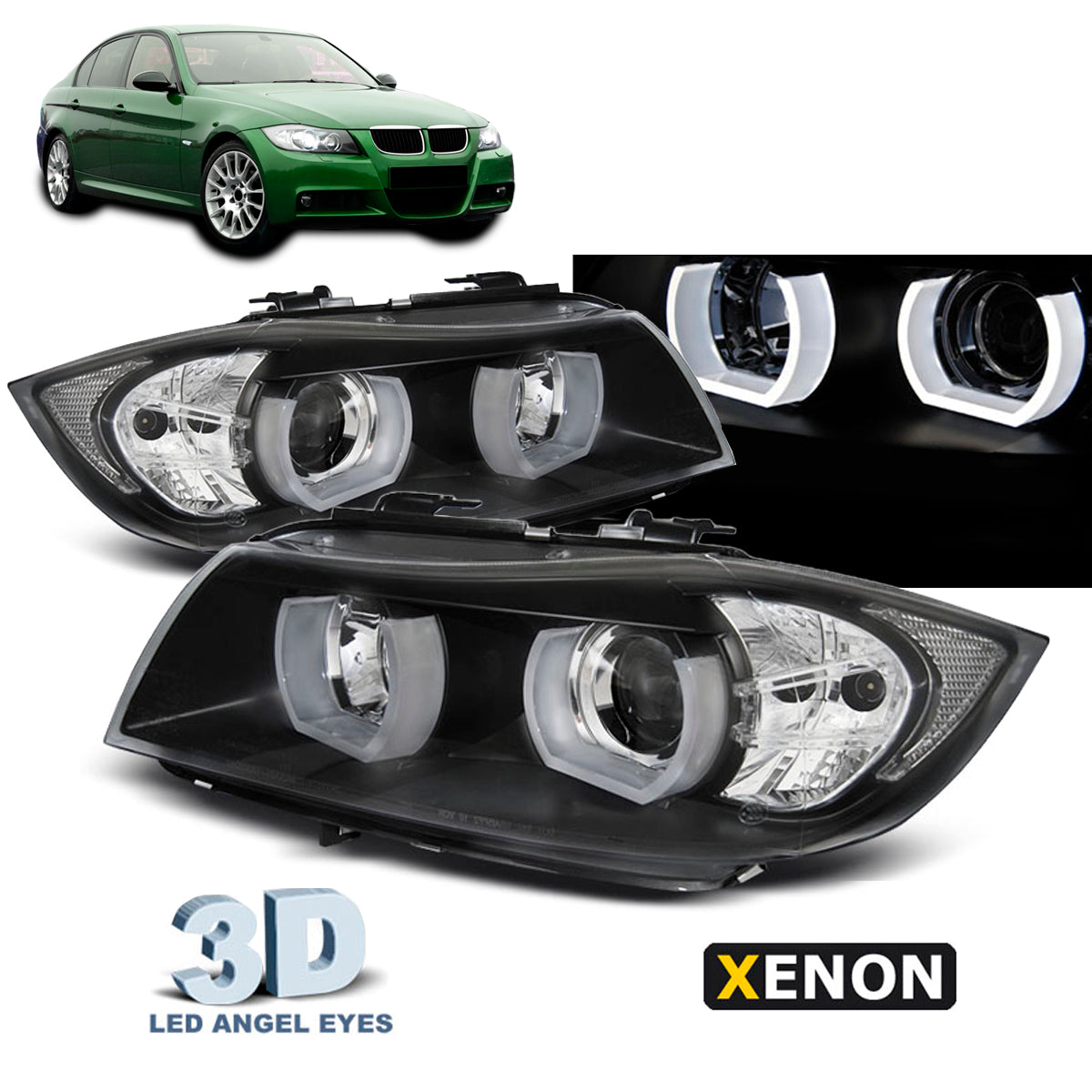 XENON Scheinwerfer U-LED Licht 3D Schwarz passend für BMW E90/E91 03.05-08.08