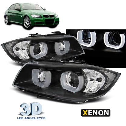 XENON Scheinwerfer U-LED Licht 3D Schwarz passend für BMW E90/E91 03.05-08.08