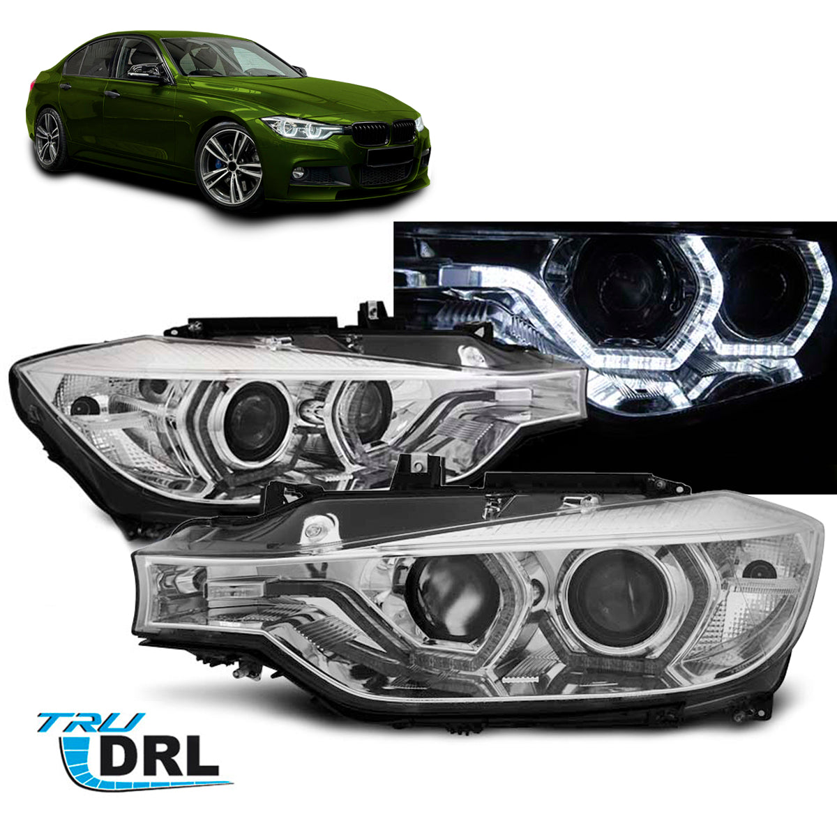 Scheinwerfer Angel Eyes LED Tagfahrlicht Chrom passend für BMW F30/F31 10.11 - 05.15