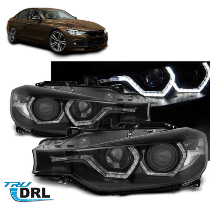 Scheinwerfer Angel Eyes LED Tagfahrlicht Schwarz passend für BMW F30/F31 10.11 - 05.15