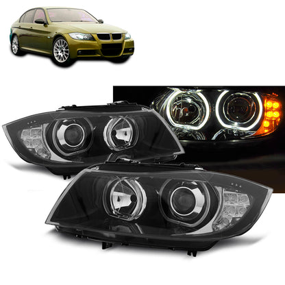 Scheinwerfer Angel Eyes LED Blinker Schwarz passend für BMW E90/E91 03.05-11