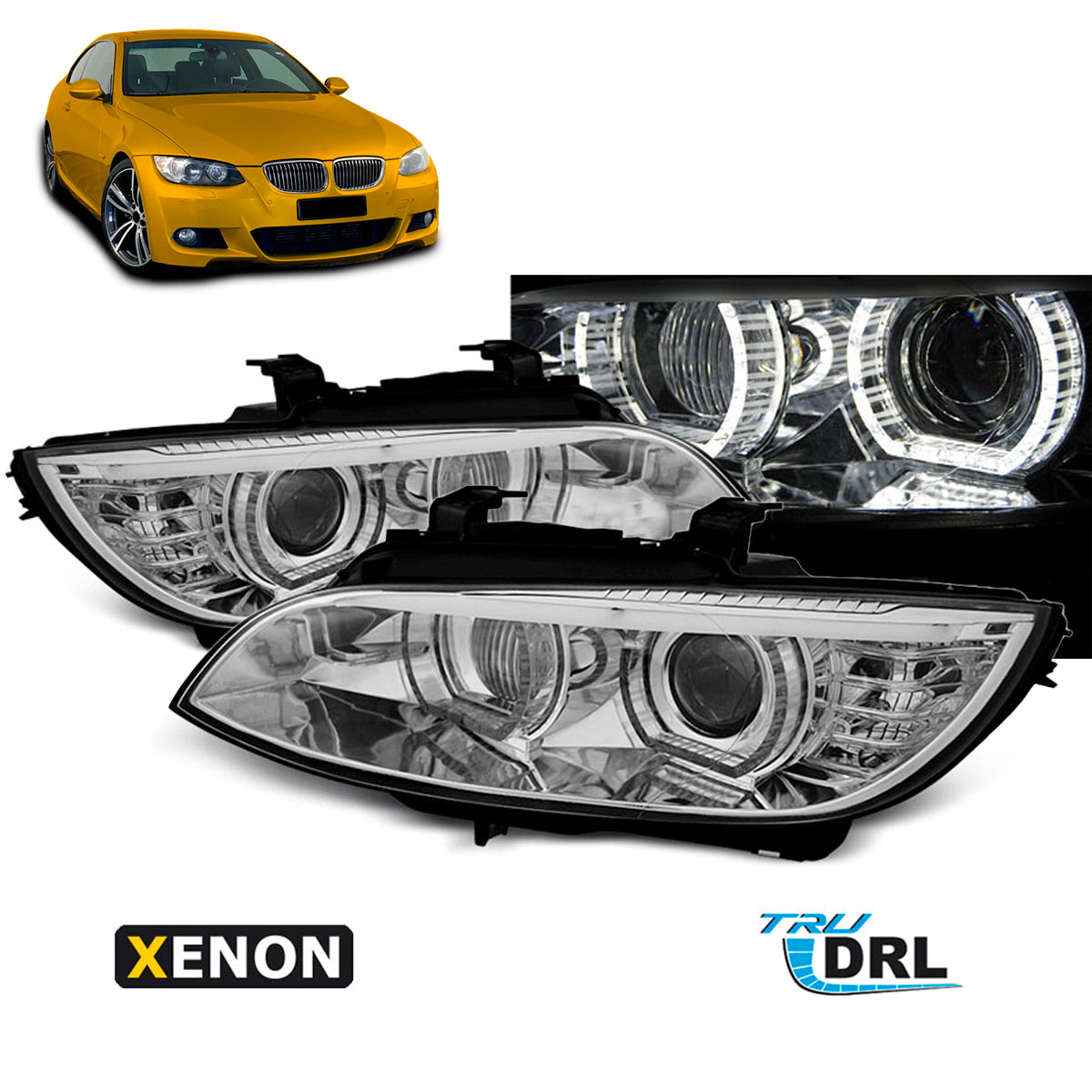 XENON Scheinwerfer Angel Eyes LED Chrom passend für BMW E92/E93 06-10