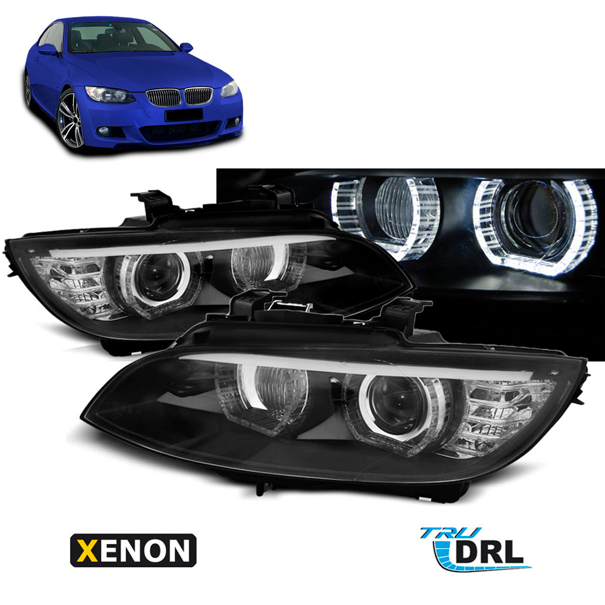 XENON Scheinwerfer Angel Eyes LED Schwarz passend für BMW E92/E93 06-10