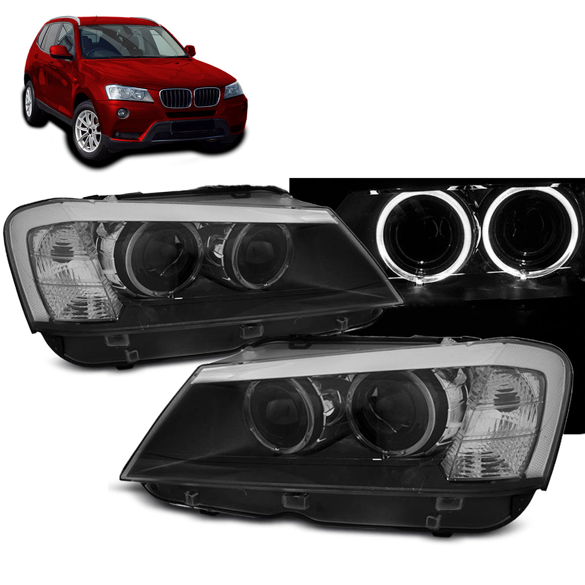 Scheinwerfer Angel Eyes LED Schwarz passend für BMW X3 F25 10-07.14