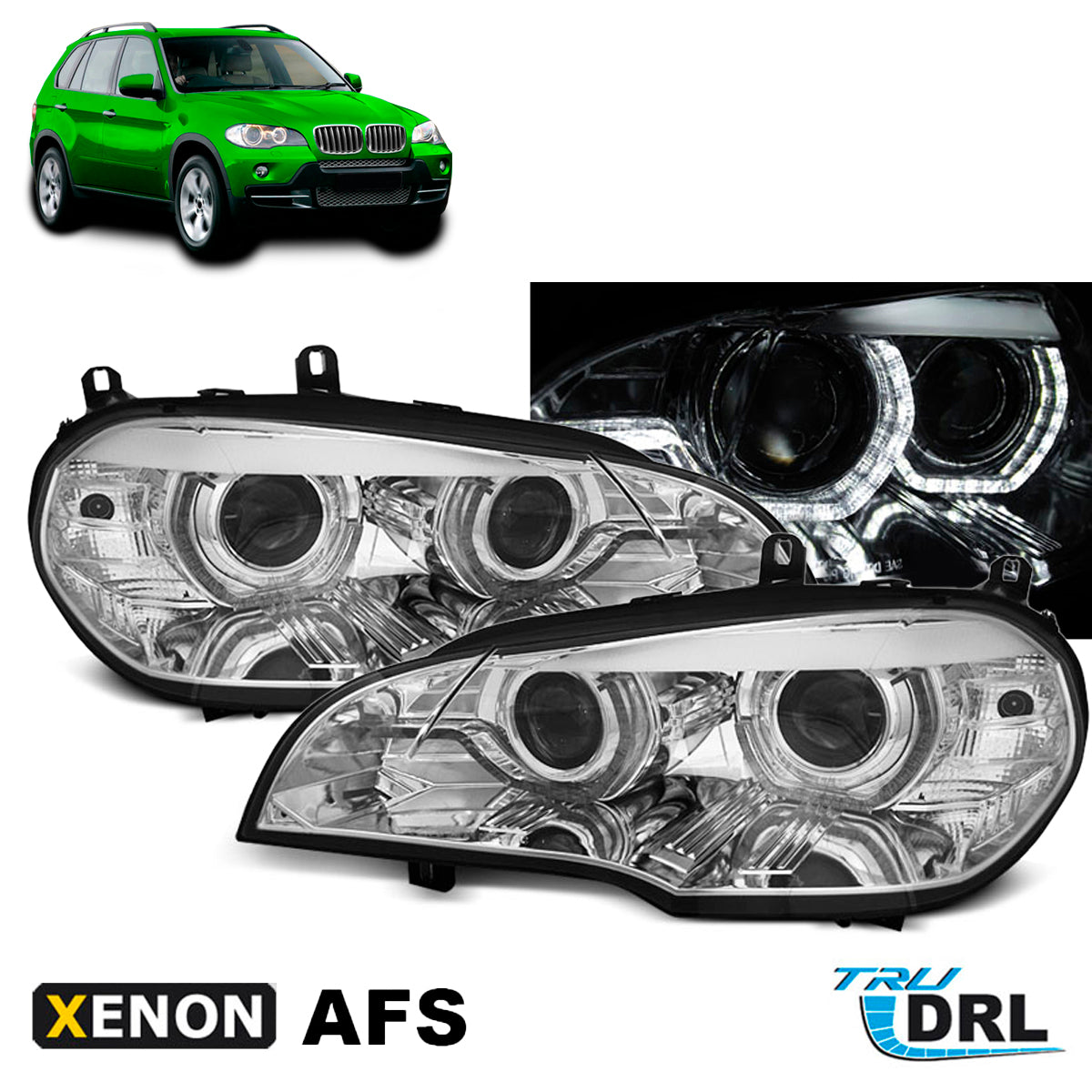 XENON Scheinwerfer Angel Eyes LED Tagfahrlicht Chrom AFS passend für BMW X5 E70 07-10