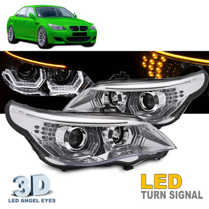 Scheinwerfer Angel Eyes LED 3D Chrom passend für BMW E60 E61 03-07