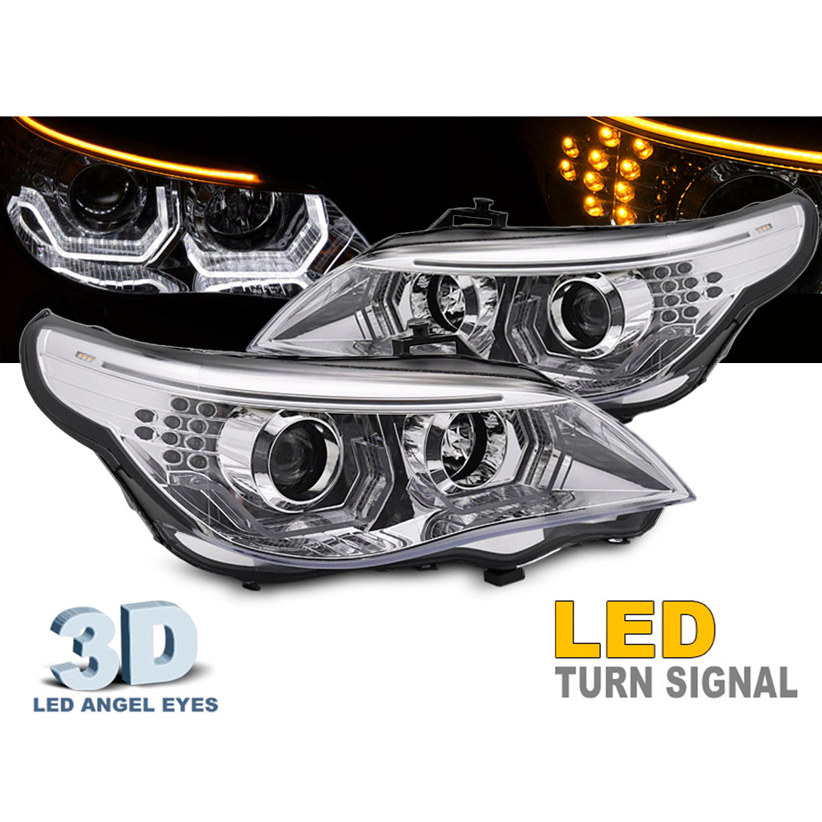Scheinwerfer Angel Eyes LED 3D Chrom passend für BMW E60 E61 03-07