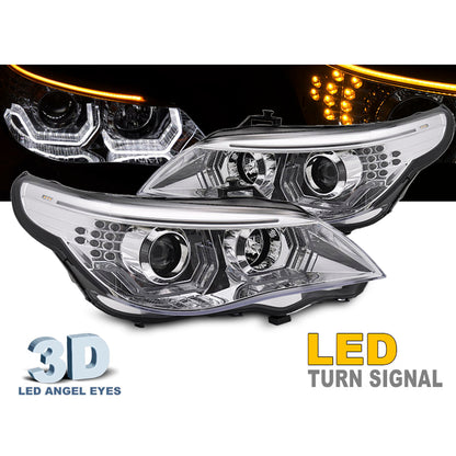 Scheinwerfer Angel Eyes LED 3D Chrom passend für BMW E60 E61 03-07