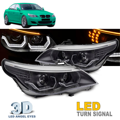 Scheinwerfer Angel Eyes LED 3D Schwarz passend für BMW E60 E61 03-07