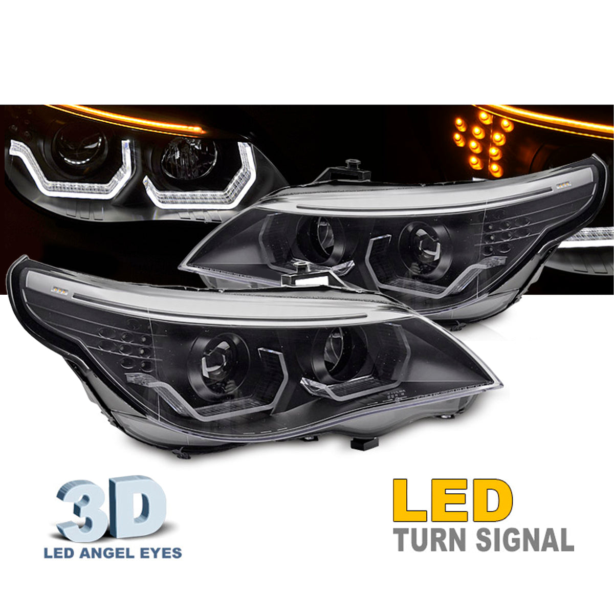 Scheinwerfer Angel Eyes LED 3D Schwarz passend für BMW E60 E61 03-07