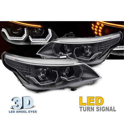 Scheinwerfer Angel Eyes LED 3D Schwarz passend für BMW E60 E61 03-07