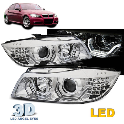 Scheinwerfer Angel Eyes LED 3D Chrom passend für BMW E90/E91 05-08