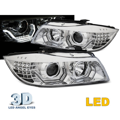 Scheinwerfer Angel Eyes LED 3D Chrom passend für BMW E90/E91 05-08
