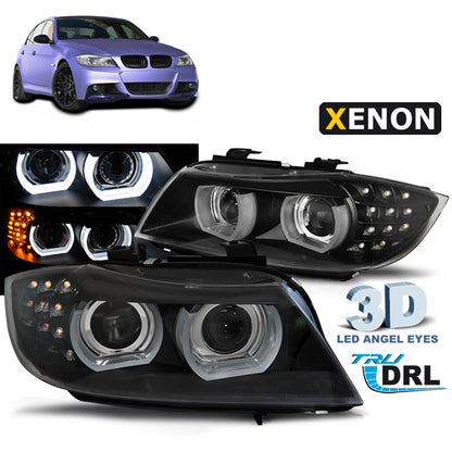 XENON Scheinwerfer Angel Eyes LED Tagfahrlicht Schwarz passend für BMW E90/E91 09-11