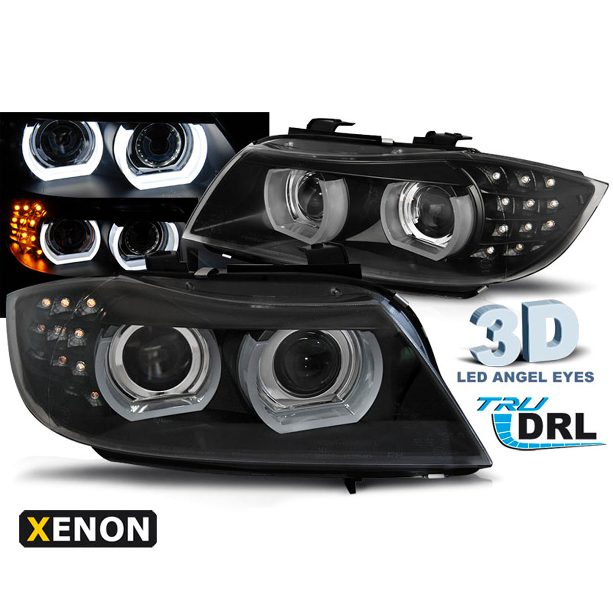 XENON Scheinwerfer Angel Eyes LED Tagfahrlicht Schwarz passend für BMW E90/E91 09-11