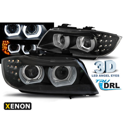 XENON Scheinwerfer Angel Eyes LED Tagfahrlicht Schwarz passend für BMW E90/E91 09-11
