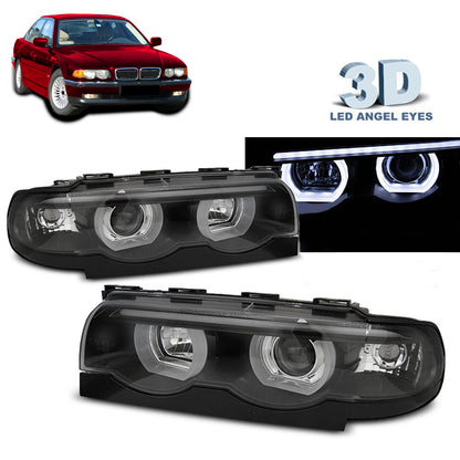 Scheinwerfer Angel Eyes LED 3D Schwarz passend für BMW E38 94-01