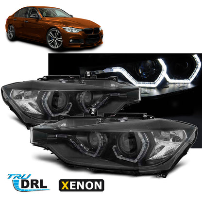 Xenon Scheinwerfer Angel Eyes LED DRL Schwarz passend für BMW F30/F31 10.11 - 05.15