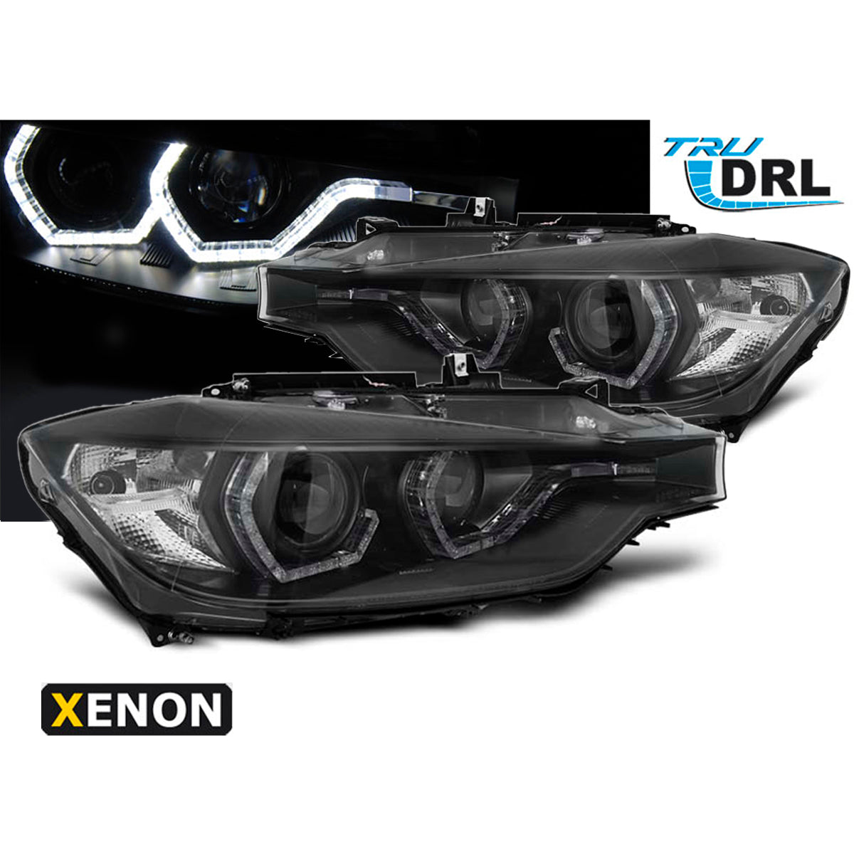 Xenon Scheinwerfer Angel Eyes LED DRL Schwarz passend für BMW F30/F31 10.11 - 05.15