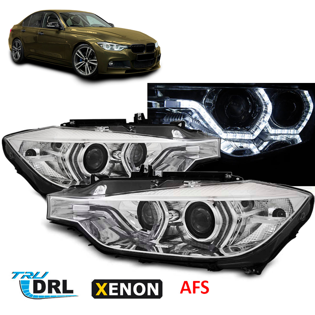 Xenon Scheinwerfer Angel Eyes LED DRL Chrom AFS passend für BMW F30/F31 10.11 - 05.15