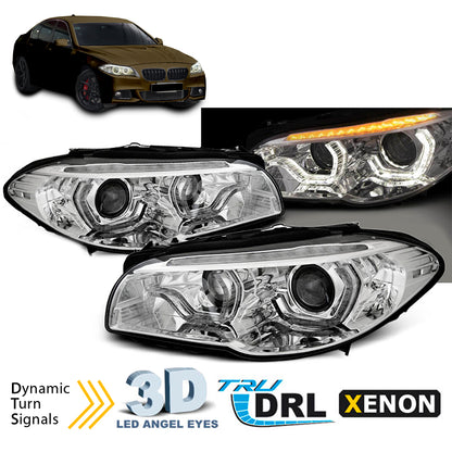 Xenon Scheinwerfer Angel Eyes LED DRL Chrom SEQ passend für BMW F10/F11 10-13