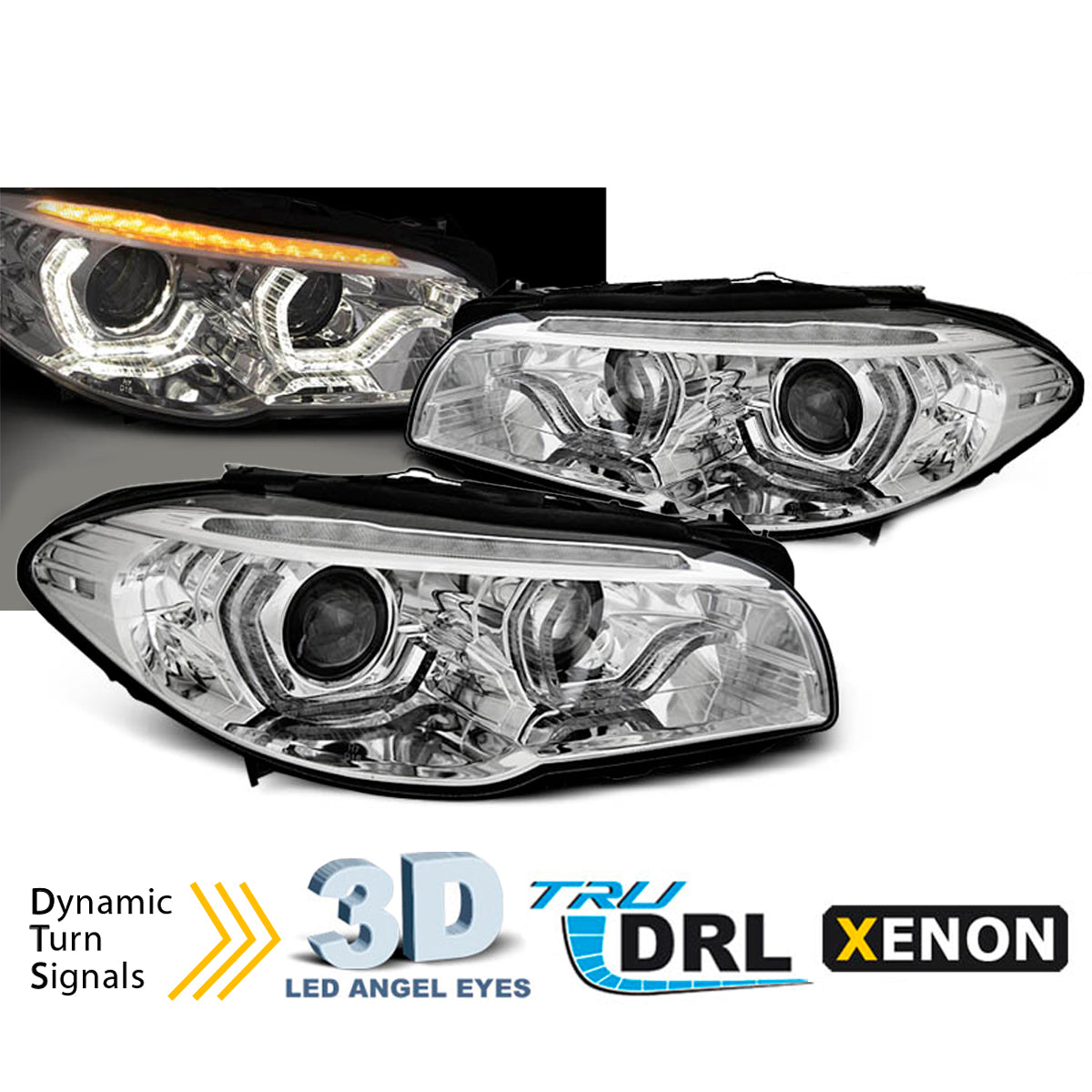 Xenon Scheinwerfer Angel Eyes LED DRL Chrom SEQ passend für BMW F10/F11 10-13