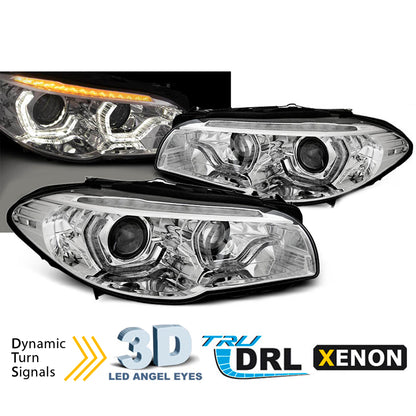 Xenon Scheinwerfer Angel Eyes LED DRL Chrom SEQ passend für BMW F10/F11 10-13