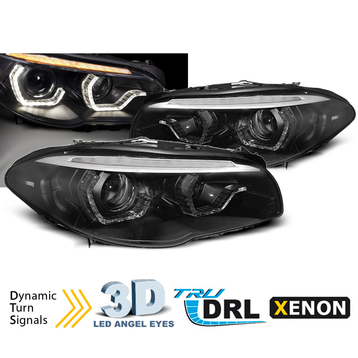 Xenon Scheinwerfer Angel Eyes LED DRL Schwarz SEQ passend für BMW F10/F11 10-13