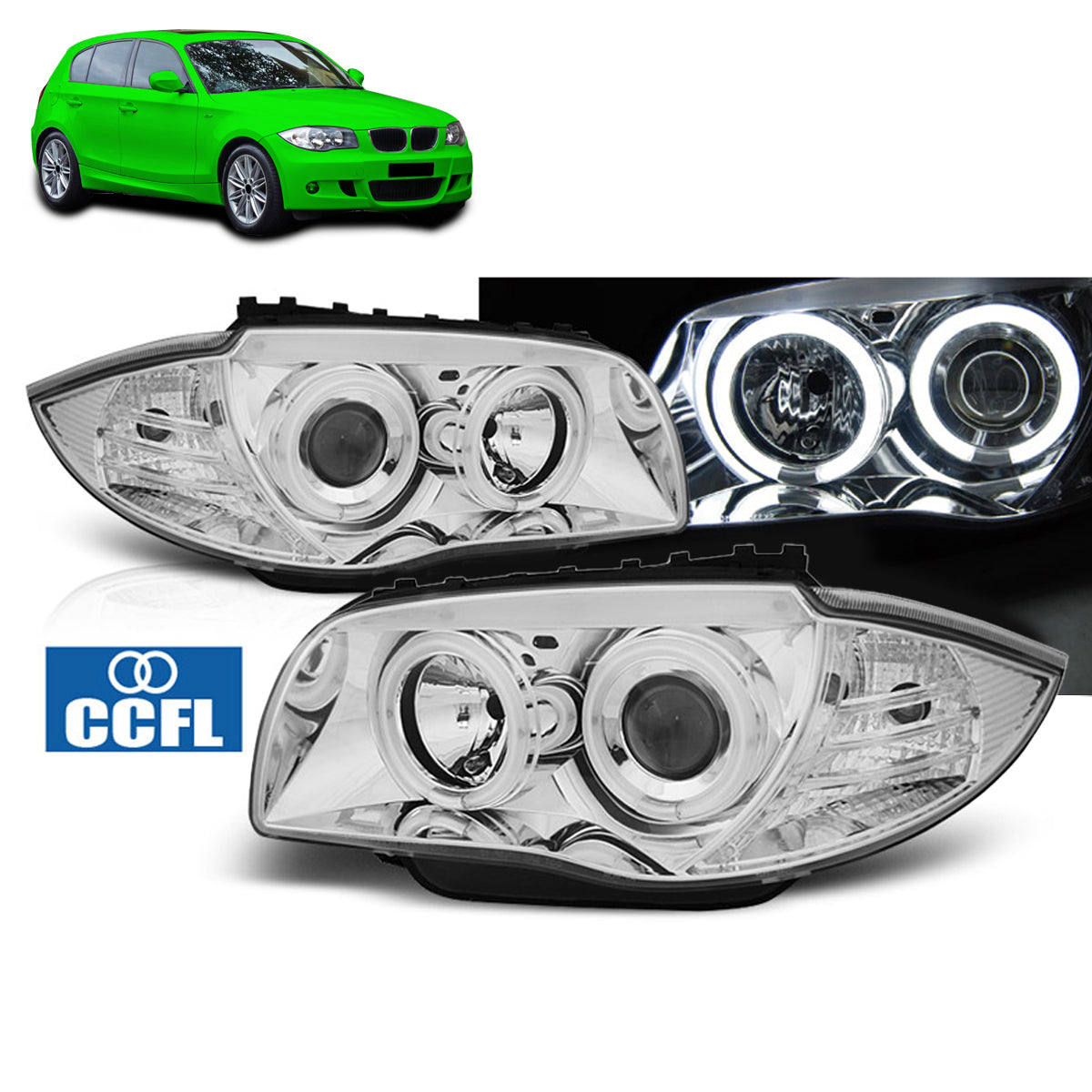 Scheinwerfer Angel Eyes CCFL Chrom passend für BMW 1 E87/E81/82/88 04-11