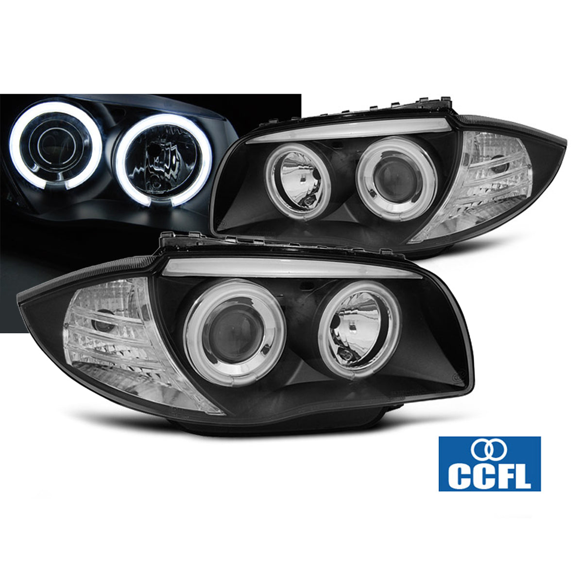 Scheinwerfer Angel Eyes CCFL Schwarz passend für BMW 1 E87/E81/82/88 04-11