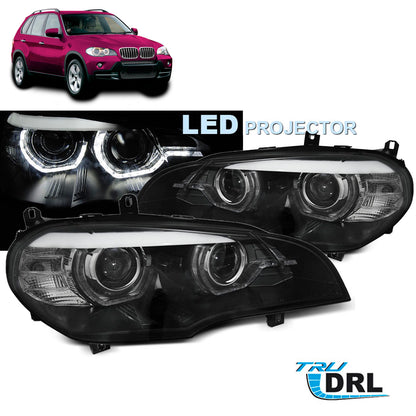 LED Scheinwerfer Angel Eyes LED DRL Schwarz passend für BMW X5 E70 07-13 (Xenon OEM)