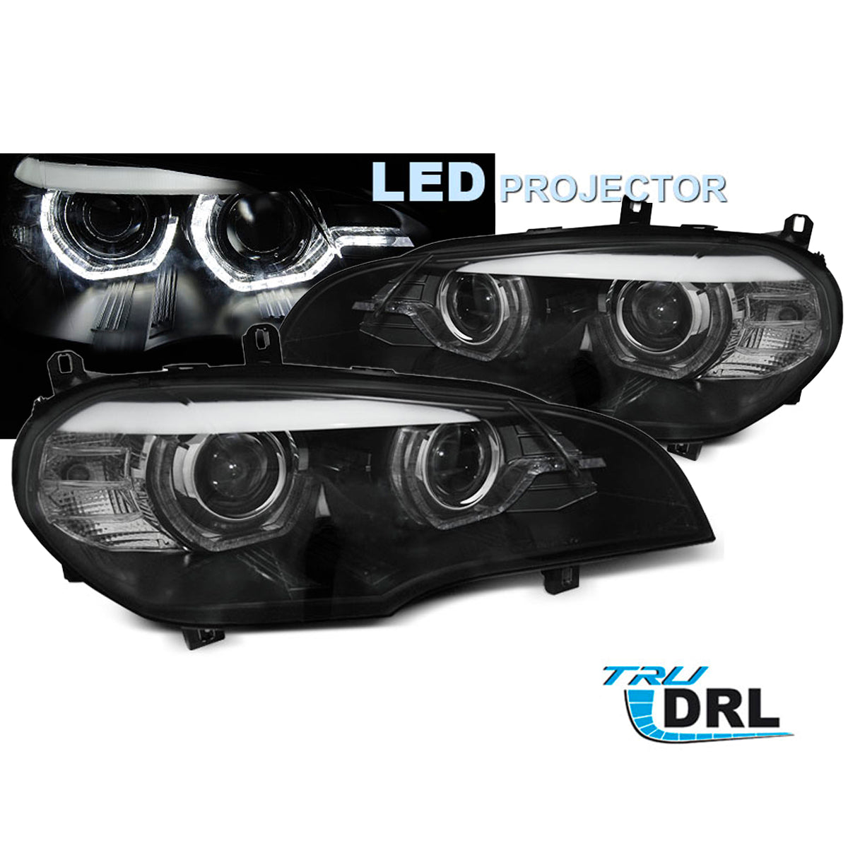 LED Scheinwerfer Angel Eyes LED DRL Schwarz passend für BMW X5 E70 07-13 (Xenon OEM)