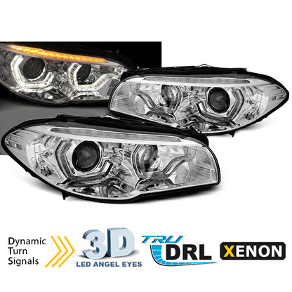 Xenon Scheinwerfer Angel Eyes LED DRL Chrom SEQ passend für BMW F10/F11 LCI 13-16
