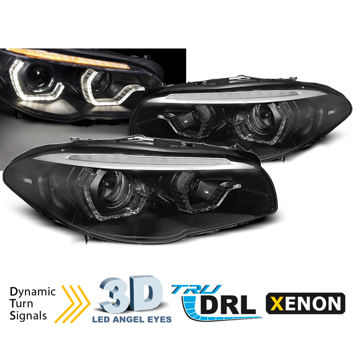 Xenon Scheinwerfer Angel Eyes LED DRL Schwarz SEQ passend für BMW F10/F11 LCI 13-16
