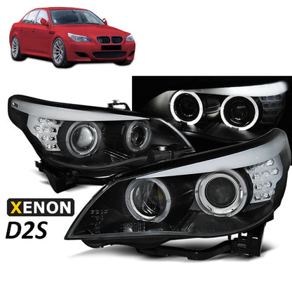 XENON D1S Scheinwerfer Angel Eyes Schwarz LED Blinker passend für BMW E60/E61 05-07