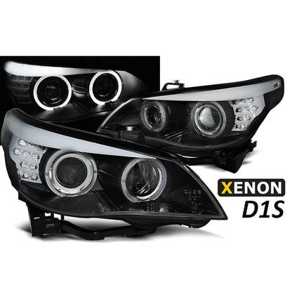 XENON D1S Scheinwerfer Angel Eyes Schwarz LED Blinker passend für BMW E60/E61 05-07