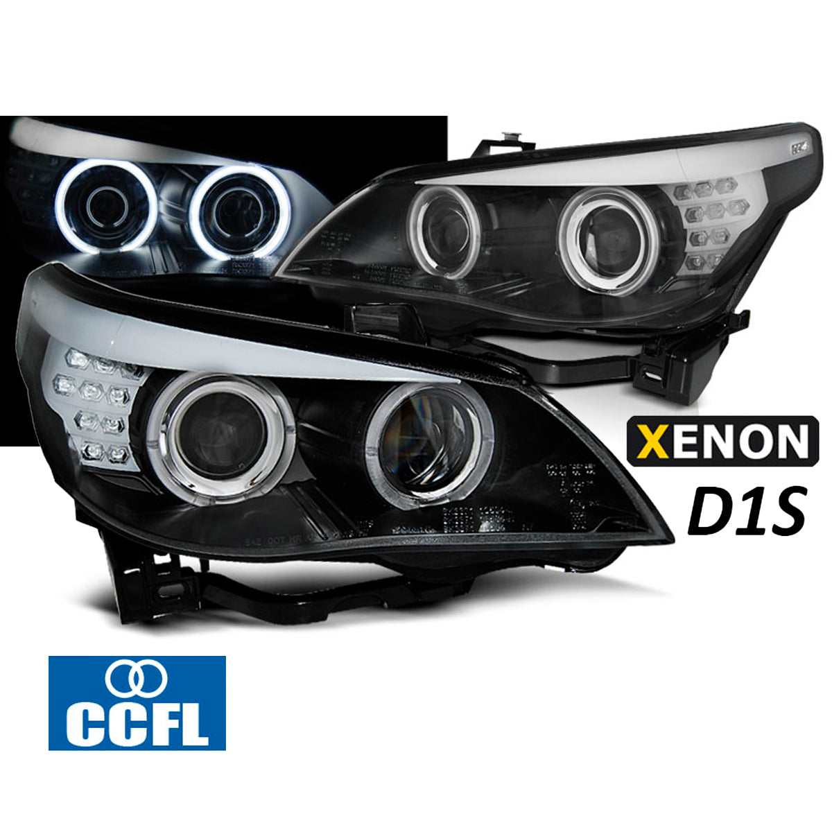 XENON D1S Scheinwerfer CCFL Angel Eyes Schwarz LED Blinker passend für BMW E60/E61 05-07