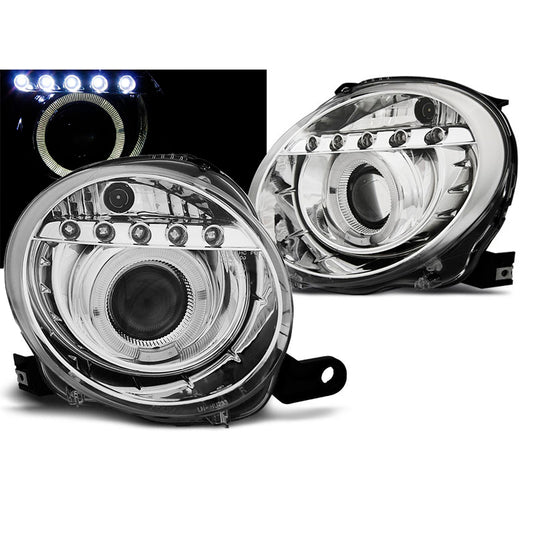 Scheinwerfer passend für Fiat 500 07-15 Projektor Chrom LED